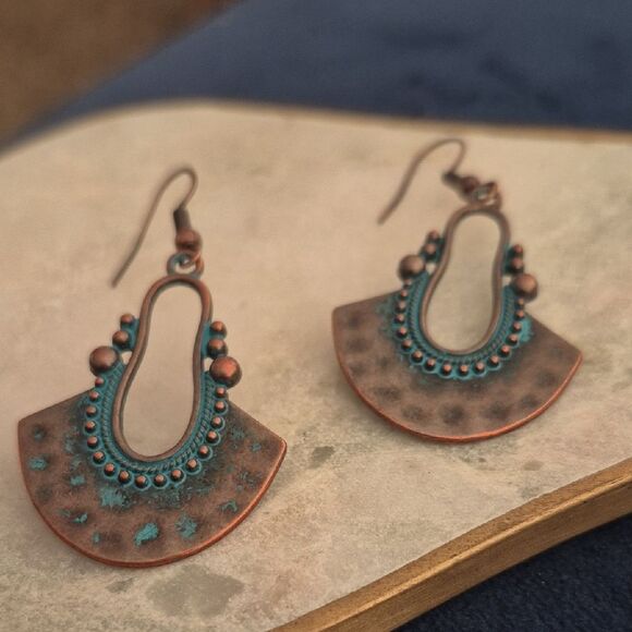 Copper and Turquoise Dangle Earrings - Picture 1 of 10